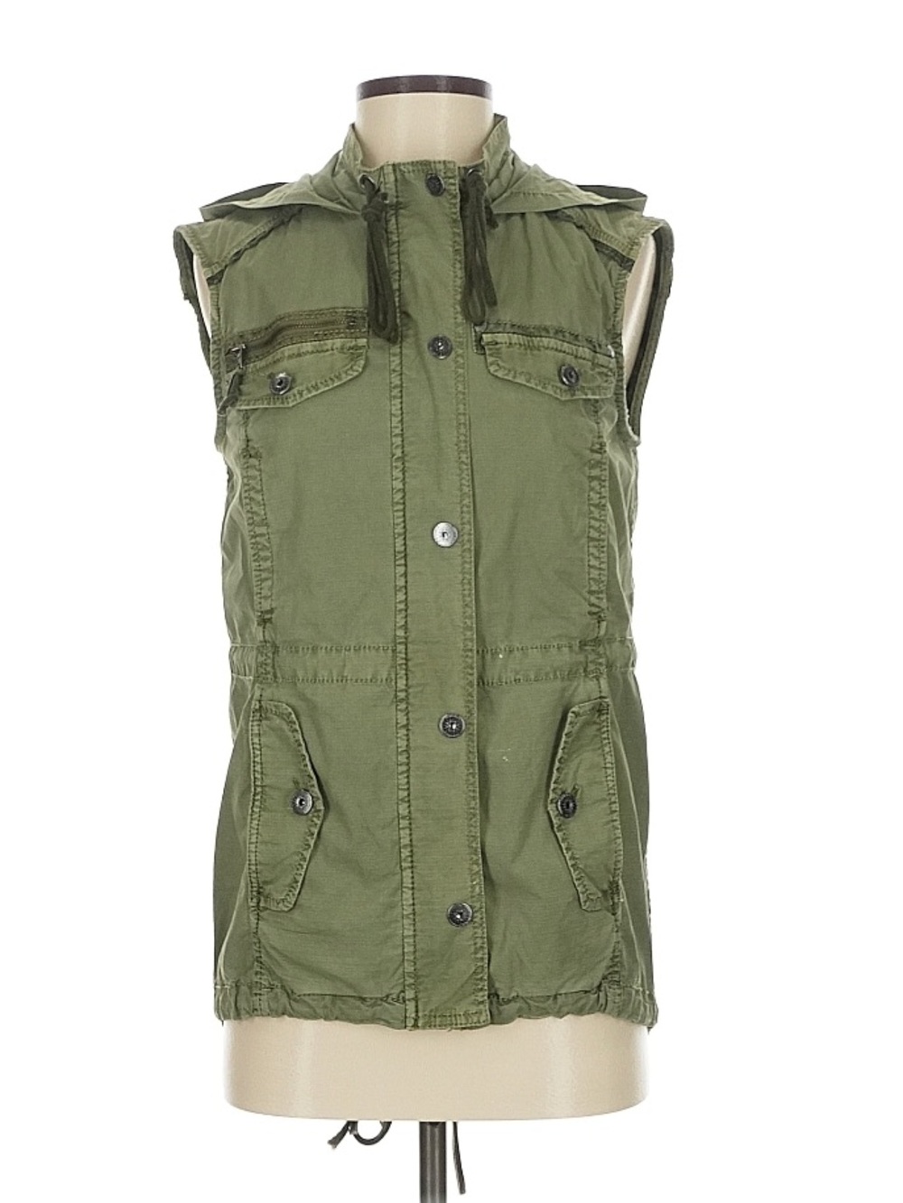Marrakech Anthropologie Olive Green Utility Cargo Hooded Vest Small